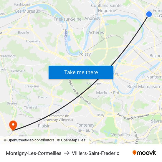 Montigny-Les-Cormeilles to Villiers-Saint-Frederic map