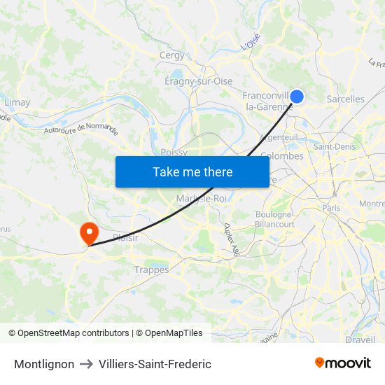 Montlignon to Villiers-Saint-Frederic map