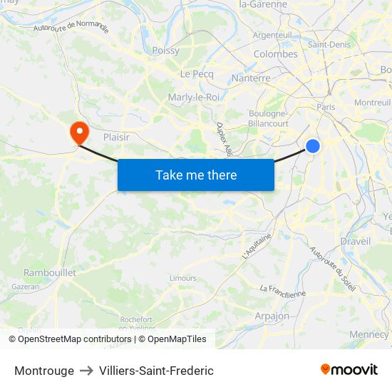 Montrouge to Villiers-Saint-Frederic map