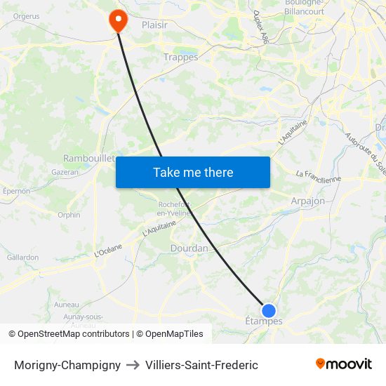 Morigny-Champigny to Villiers-Saint-Frederic map