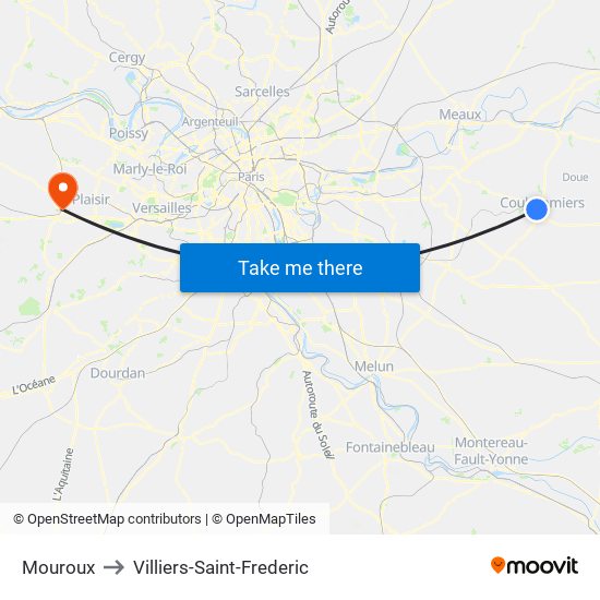 Mouroux to Villiers-Saint-Frederic map