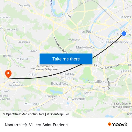 Nanterre to Villiers-Saint-Frederic map