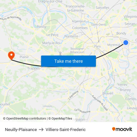 Neuilly-Plaisance to Villiers-Saint-Frederic map