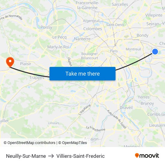 Neuilly-Sur-Marne to Villiers-Saint-Frederic map