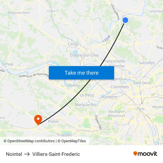 Nointel to Villiers-Saint-Frederic map