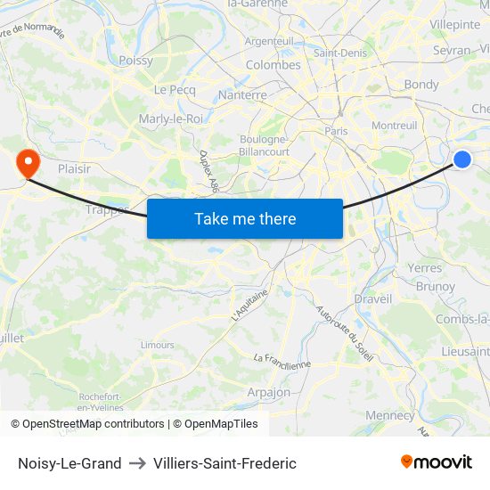 Noisy-Le-Grand to Villiers-Saint-Frederic map