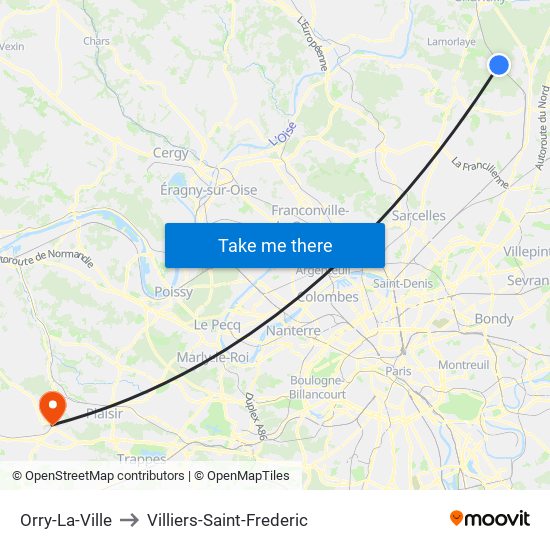 Orry-La-Ville to Villiers-Saint-Frederic map