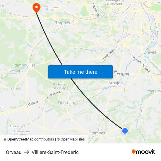 Orveau to Villiers-Saint-Frederic map