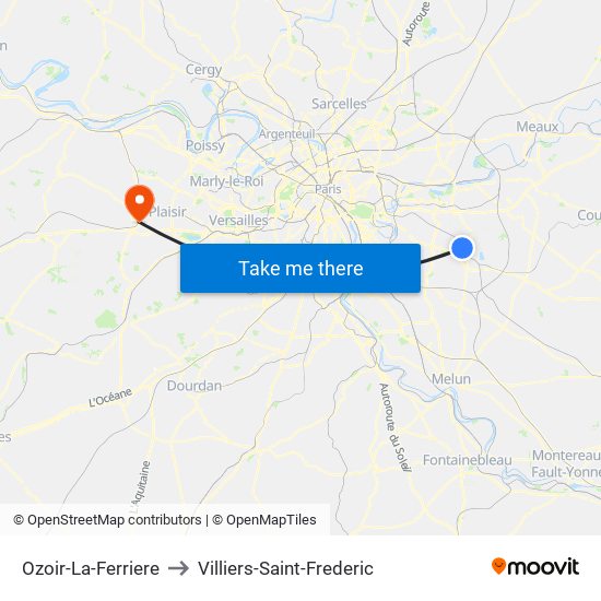 Ozoir-La-Ferriere to Villiers-Saint-Frederic map