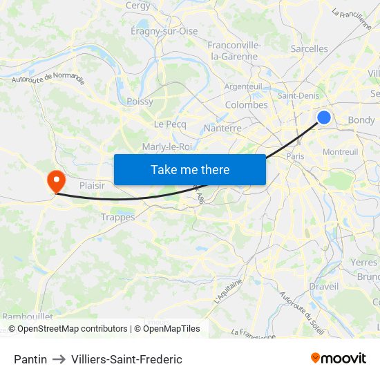 Pantin to Villiers-Saint-Frederic map