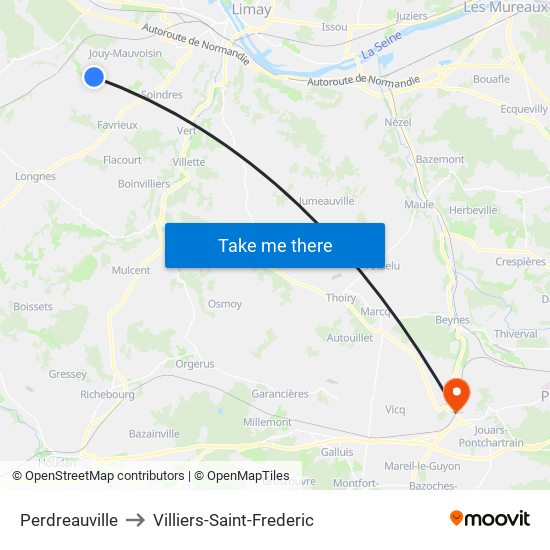 Perdreauville to Villiers-Saint-Frederic map