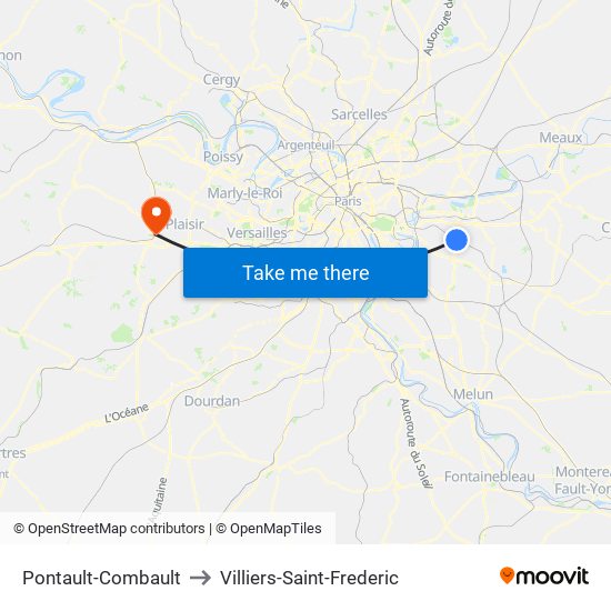 Pontault-Combault to Villiers-Saint-Frederic map