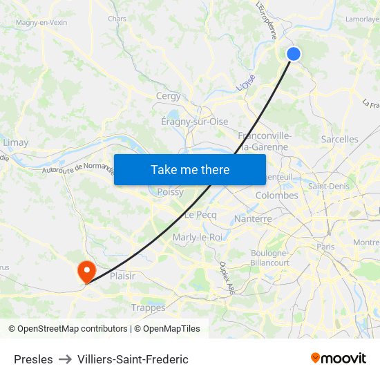 Presles to Villiers-Saint-Frederic map