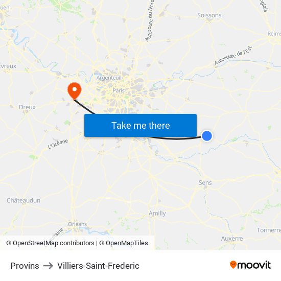 Provins to Villiers-Saint-Frederic map