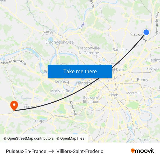 Puiseux-En-France to Villiers-Saint-Frederic map
