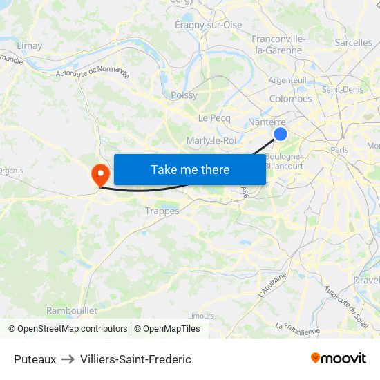 Puteaux to Villiers-Saint-Frederic map