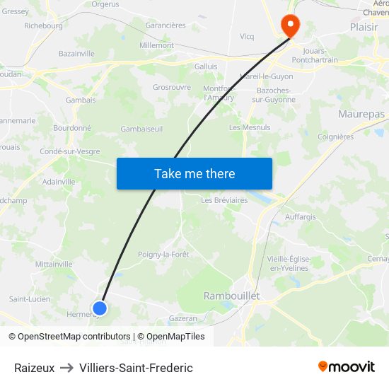 Raizeux to Villiers-Saint-Frederic map