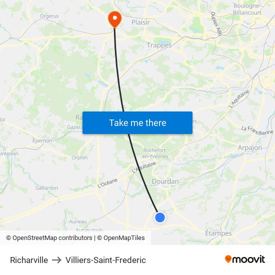 Richarville to Villiers-Saint-Frederic map
