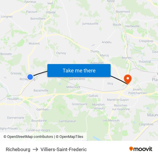 Richebourg to Villiers-Saint-Frederic map