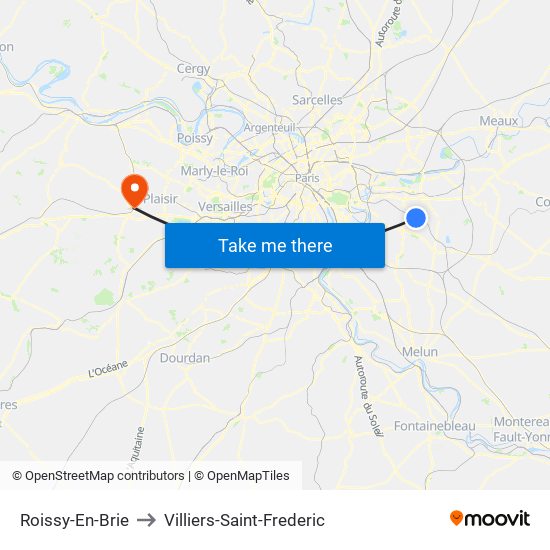 Roissy-En-Brie to Villiers-Saint-Frederic map