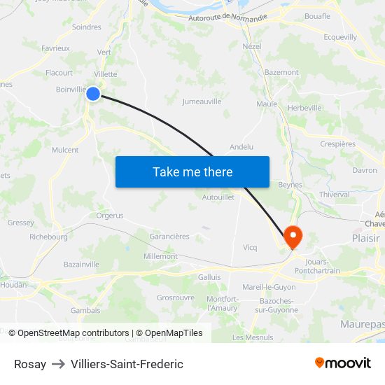 Rosay to Villiers-Saint-Frederic map