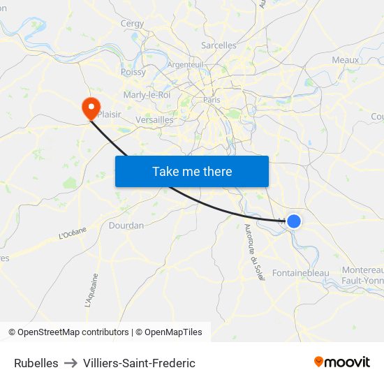 Rubelles to Villiers-Saint-Frederic map