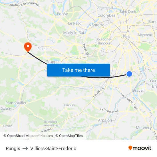 Rungis to Villiers-Saint-Frederic map