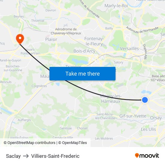Saclay to Villiers-Saint-Frederic map