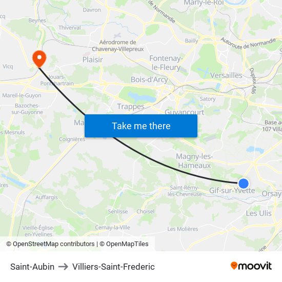 Saint-Aubin to Villiers-Saint-Frederic map