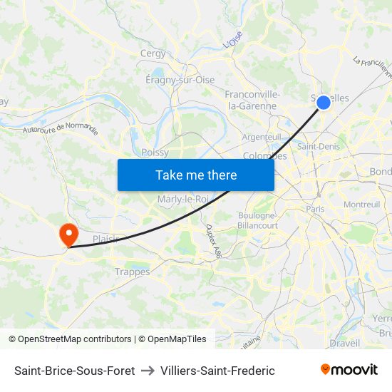 Saint-Brice-Sous-Foret to Villiers-Saint-Frederic map