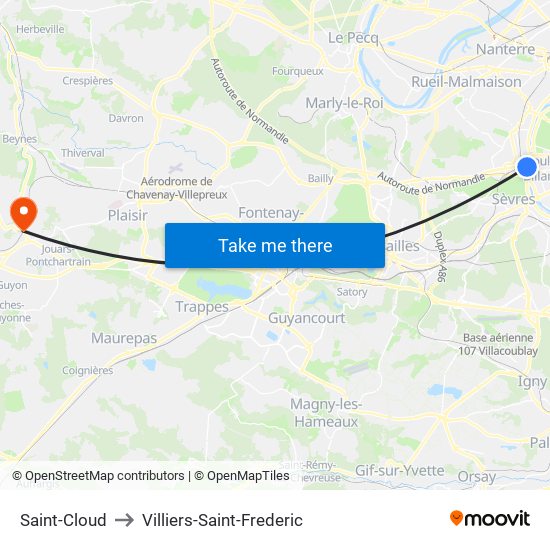 Saint-Cloud to Villiers-Saint-Frederic map