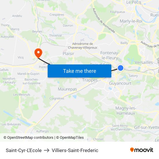 Saint-Cyr-L'Ecole to Villiers-Saint-Frederic map