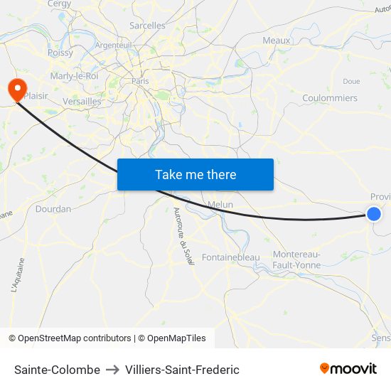 Sainte-Colombe to Villiers-Saint-Frederic map