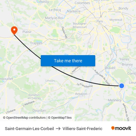 Saint-Germain-Les-Corbeil to Villiers-Saint-Frederic map