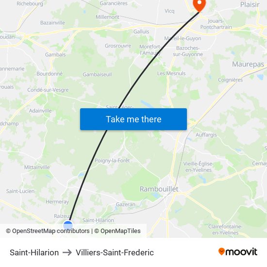 Saint-Hilarion to Villiers-Saint-Frederic map