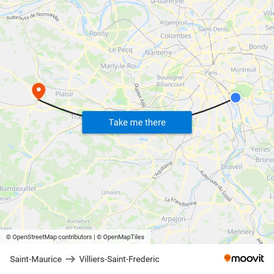 Saint-Maurice to Villiers-Saint-Frederic map