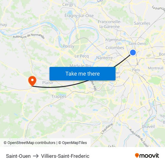 Saint-Ouen to Villiers-Saint-Frederic map