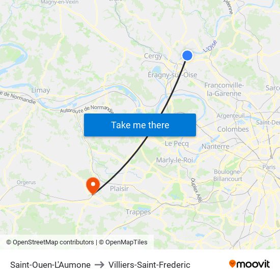 Saint-Ouen-L'Aumone to Villiers-Saint-Frederic map