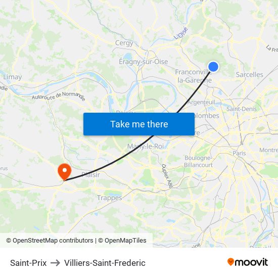 Saint-Prix to Villiers-Saint-Frederic map