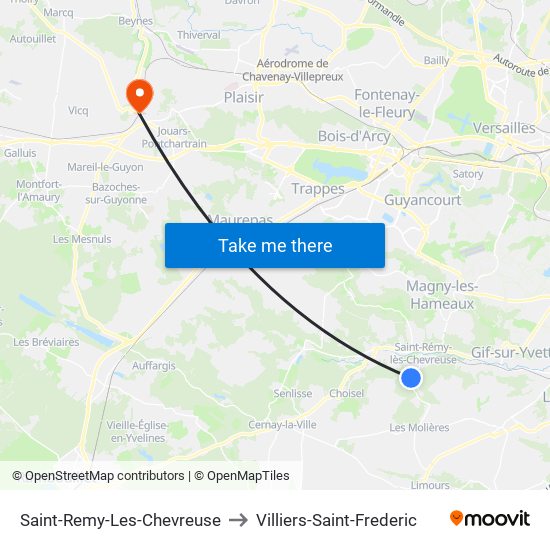 Saint-Remy-Les-Chevreuse to Villiers-Saint-Frederic map