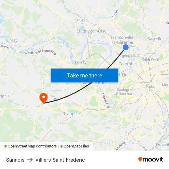Sannois to Villiers-Saint-Frederic map