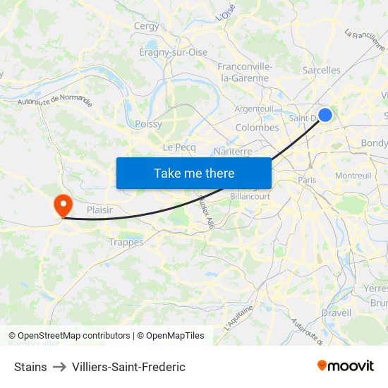 Stains to Villiers-Saint-Frederic map