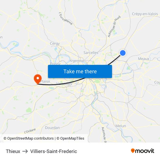 Thieux to Villiers-Saint-Frederic map