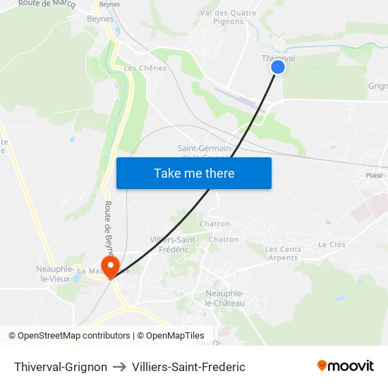 Thiverval-Grignon to Villiers-Saint-Frederic map