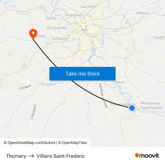 Thomery to Villiers-Saint-Frederic map