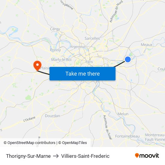 Thorigny-Sur-Marne to Villiers-Saint-Frederic map