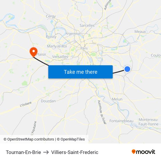 Tournan-En-Brie to Villiers-Saint-Frederic map