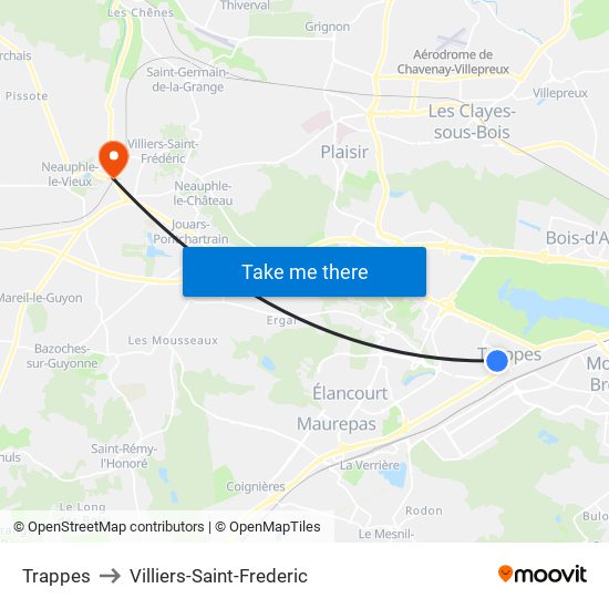 Trappes to Villiers-Saint-Frederic map
