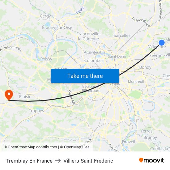Tremblay-En-France to Villiers-Saint-Frederic map