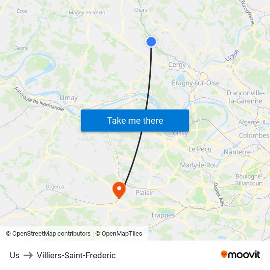 Us to Villiers-Saint-Frederic map